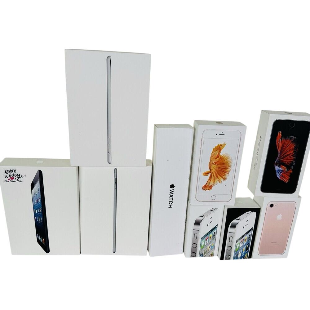 Lot of 9 Misc Apple: iPhone 4s 4 6s Plus 7, Watch and mini iPad Empty Boxes